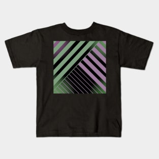 Green and Pink Stripes on Black Kids T-Shirt